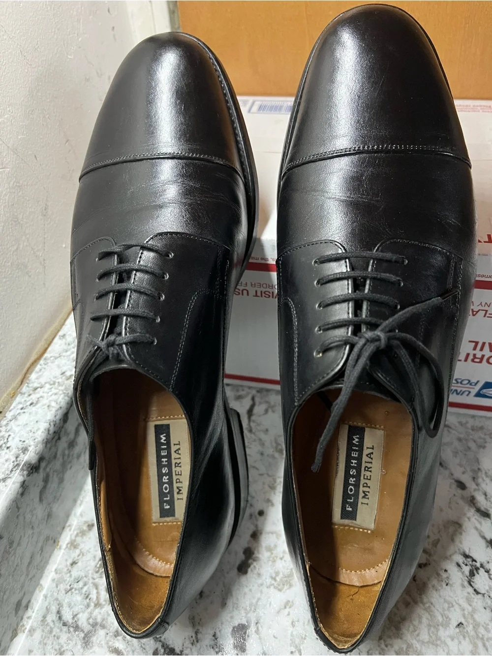 Vintage Florsheim Imperial Line Black Leather Cap Toe Dress Shoes Men's 10 D